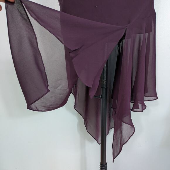 Vintage Papell Silk Midi Dress Cocktail Gown 6 Purple Y2K Fairy Floral Bead Slip - Picture 11 of 15